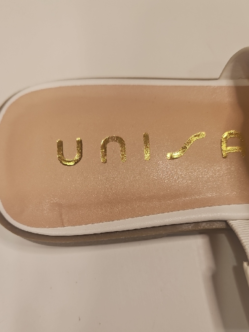 Unisa White Slide Mules with Gold Buckle - Picture 3 of 3
